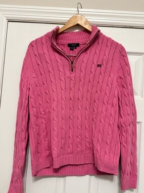 Chaps Women's Sweater Large Pink Cable 1/4 Zip Long Sleeve